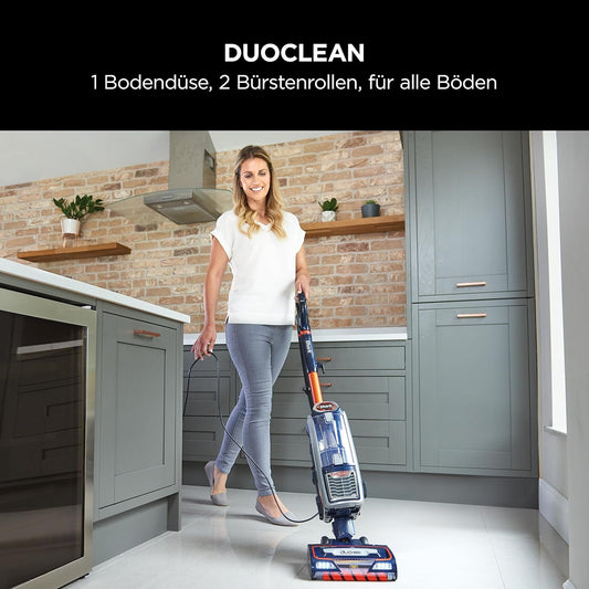 Shark Staubsauger 0,83 L, Anti-Hair-Wrap, DuoClean, Lift-Away, Tier-, Polster- & Fugendüsen, 8 m Kabel, Blau/Orange, NZ801EUT