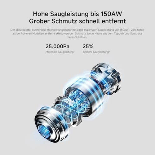 Xiaomi G20 Max Kabellos, 25.000 Pa/180 AW, Zyklon-Technologie, beutellos, bis 60 Min Laufzeit, für Tierhaare, Auto, Teppich & Hartboden