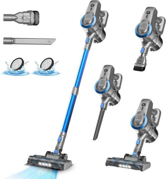 Akku-Staubsauger 25.000 Pa/175 W, 50 Min Laufzeit, kabellos, Anti-Tangle-Bürste, selbststehend, ultraleicht, für Teppich, Hartboden & Tierhaare