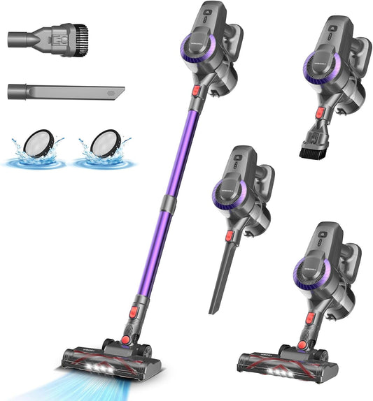 Akku-Staubsauger 25.000 Pa/175 W, 50 Min Laufzeit, kabellos, Anti-Tangle-Bürste, selbststehend, ultraleicht, für Teppich, Hartboden & Tierhaare
