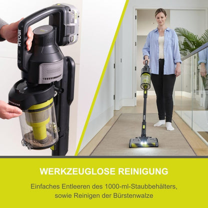 RYOBI 18 V ONE+ Brushless Bodenhandsauger RASV18BL-0 5133006323, 135 AW Saugleistung, Dual-Zyklonen HEPA 13 Filter, ohne Akku und Ladegerät, Anthrazit