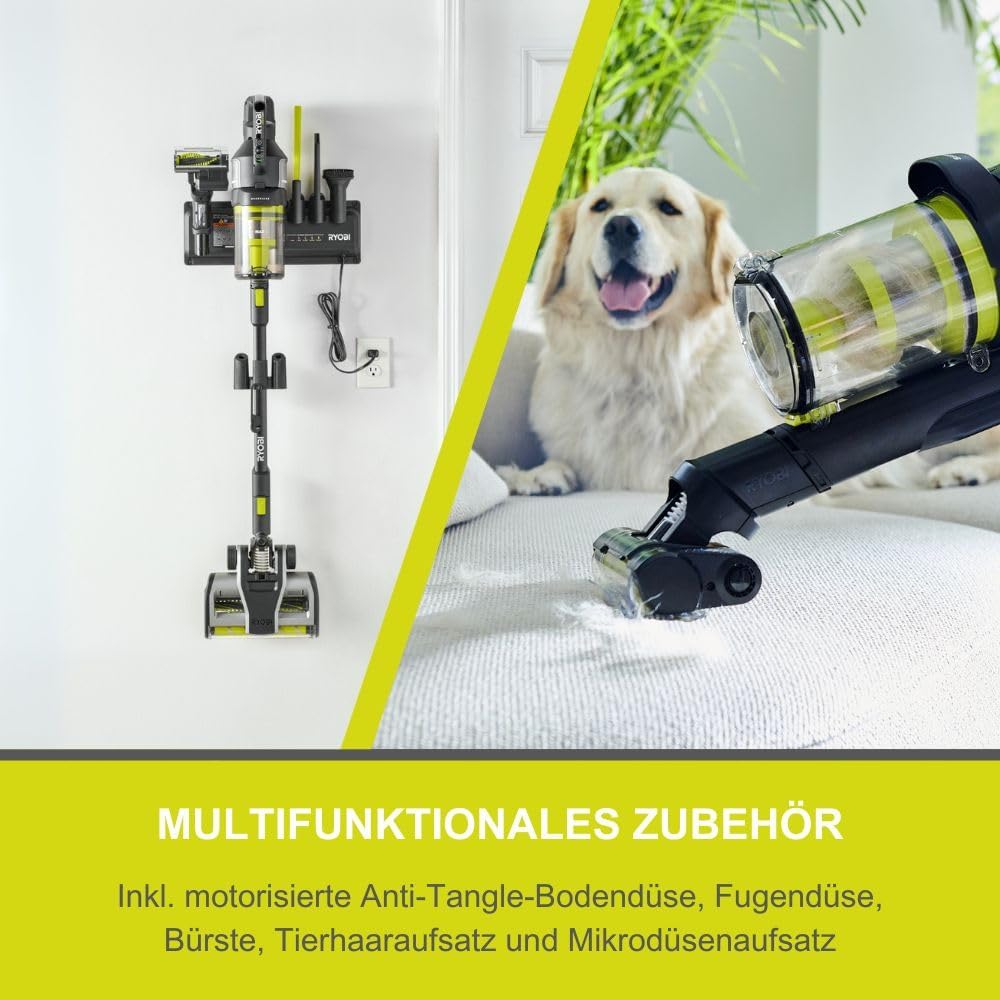 RYOBI 18 V ONE+ Brushless Bodenhandsauger RASV18BL-0 5133006323, 135 AW Saugleistung, Dual-Zyklonen HEPA 13 Filter, ohne Akku und Ladegerät, Anthrazit