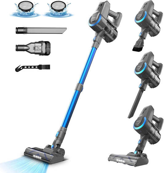 Akku-Staubsauger 25.000 Pa/175 W, 50 Min Laufzeit, kabellos, Anti-Tangle-Bürste, selbststehend, ultraleicht, für Teppich, Hartboden & Tierhaare