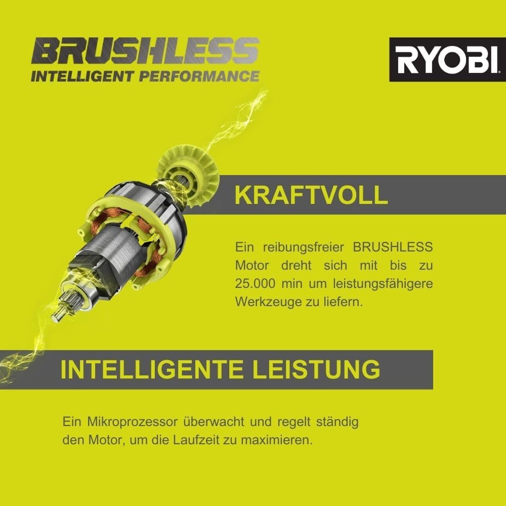 RYOBI 18 V ONE+ Brushless Bodenhandsauger RASV18BL-0 5133006323, 135 AW Saugleistung, Dual-Zyklonen HEPA 13 Filter, ohne Akku und Ladegerät, Anthrazit