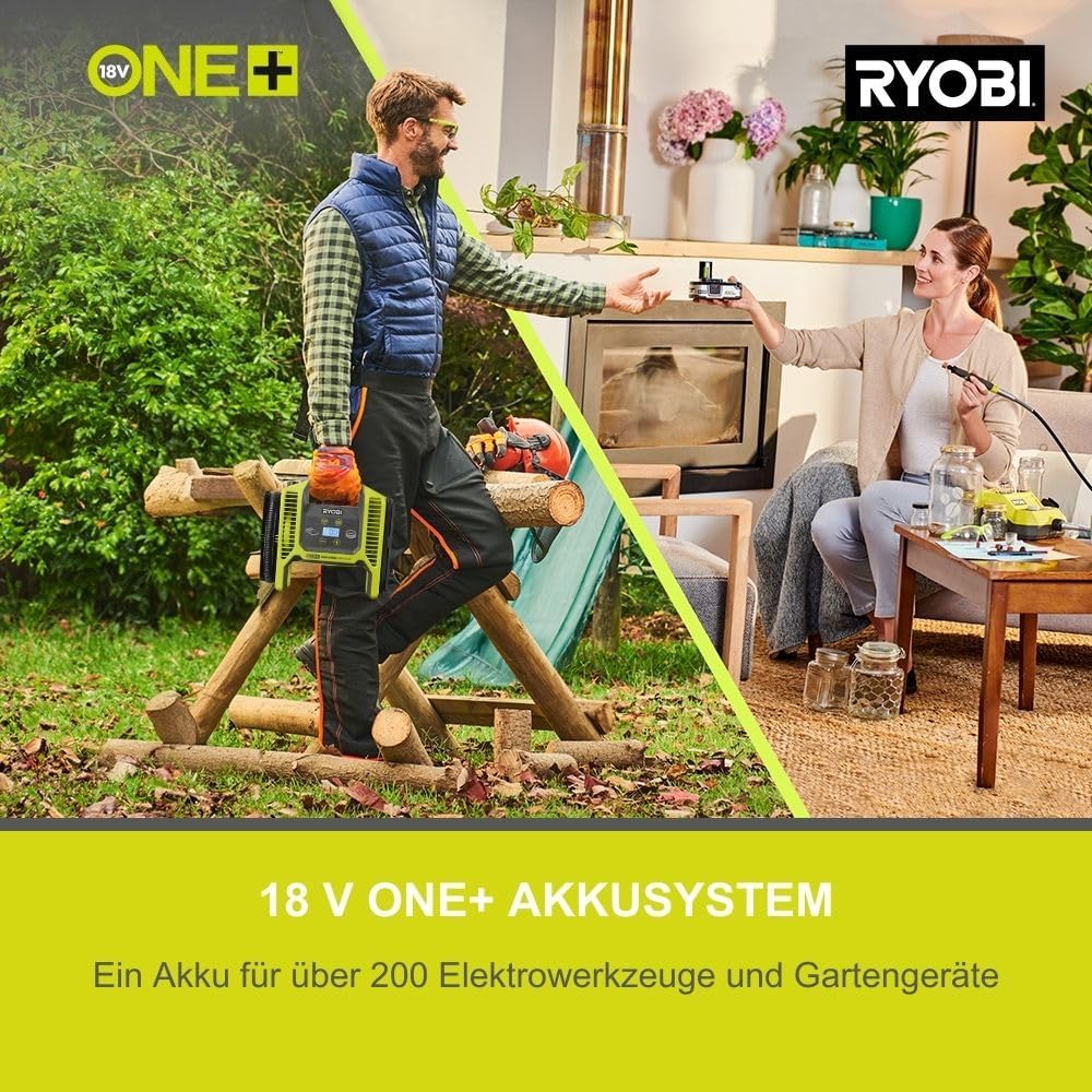 RYOBI 18 V ONE+ Brushless Bodenhandsauger RASV18BL-0 5133006323, 135 AW Saugleistung, Dual-Zyklonen HEPA 13 Filter, ohne Akku und Ladegerät, Anthrazit