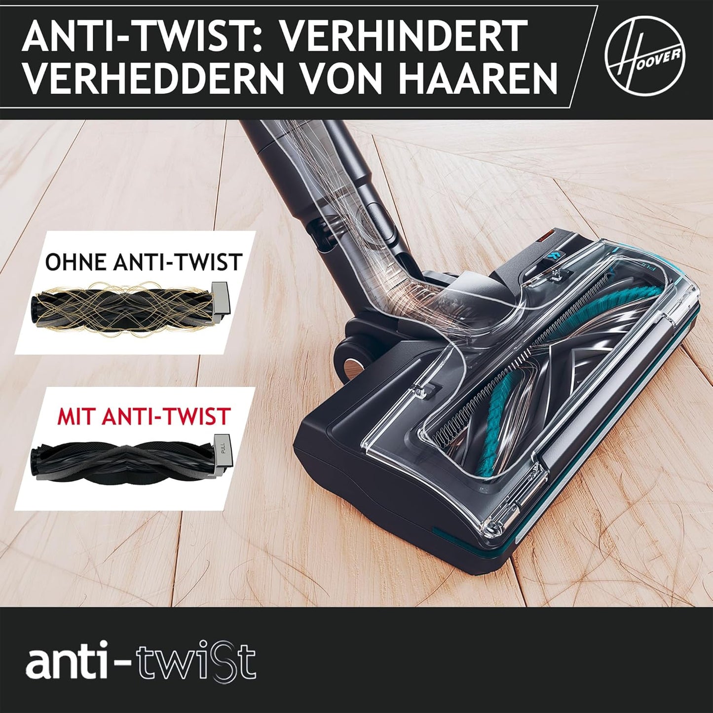Hoover HF2 Akku-Staubsauger, ultraleicht, kabellos, Anti-Twist, LED, 3× Staubkapazität, 20 Min Laufzeit, alle Böden