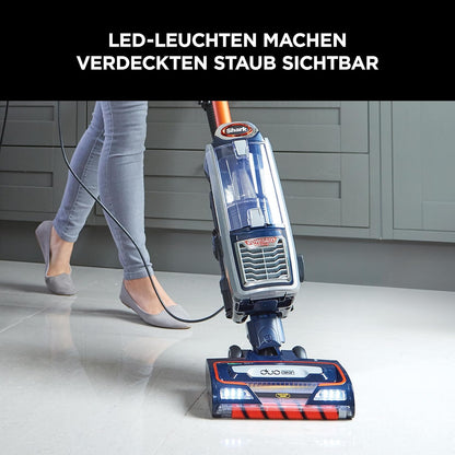 Shark Staubsauger 0,83 L, Anti-Hair-Wrap, DuoClean, Lift-Away, Tier-, Polster- & Fugendüsen, 8 m Kabel, Blau/Orange, NZ801EUT