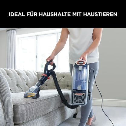 Shark Staubsauger 0,83 L, Anti-Hair-Wrap, DuoClean, Lift-Away, Tier-, Polster- & Fugendüsen, 8 m Kabel, Blau/Orange, NZ801EUT